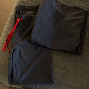 Figs Women's Dark Gray Joggers with Red Tie